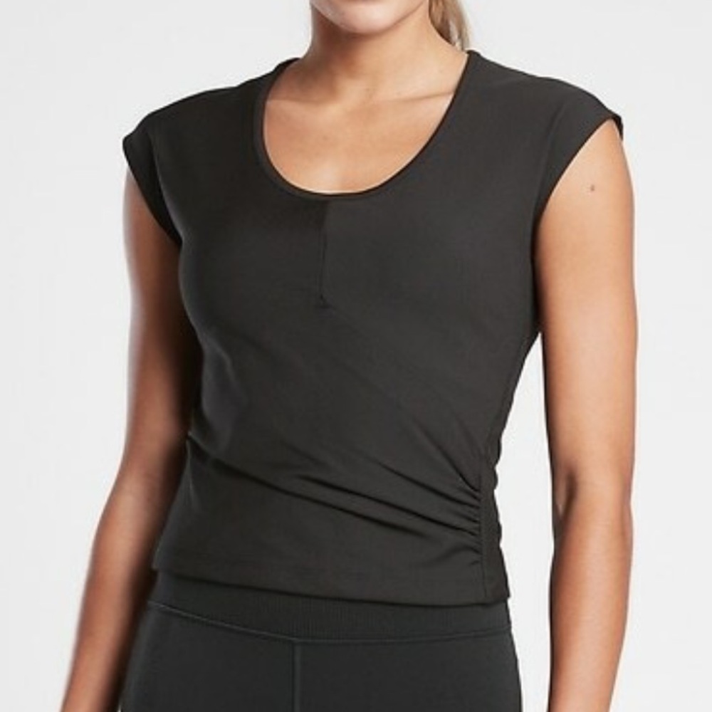 Athleta Bayview Tee Shirt Black Active Semi Crop Top Size Small‎